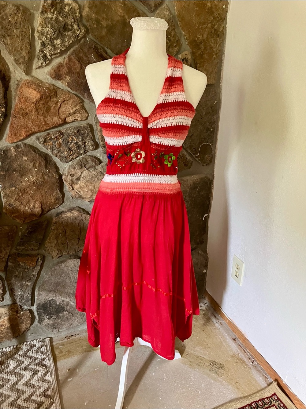 Vintage Handmade Crochet Bodice Midi Dress